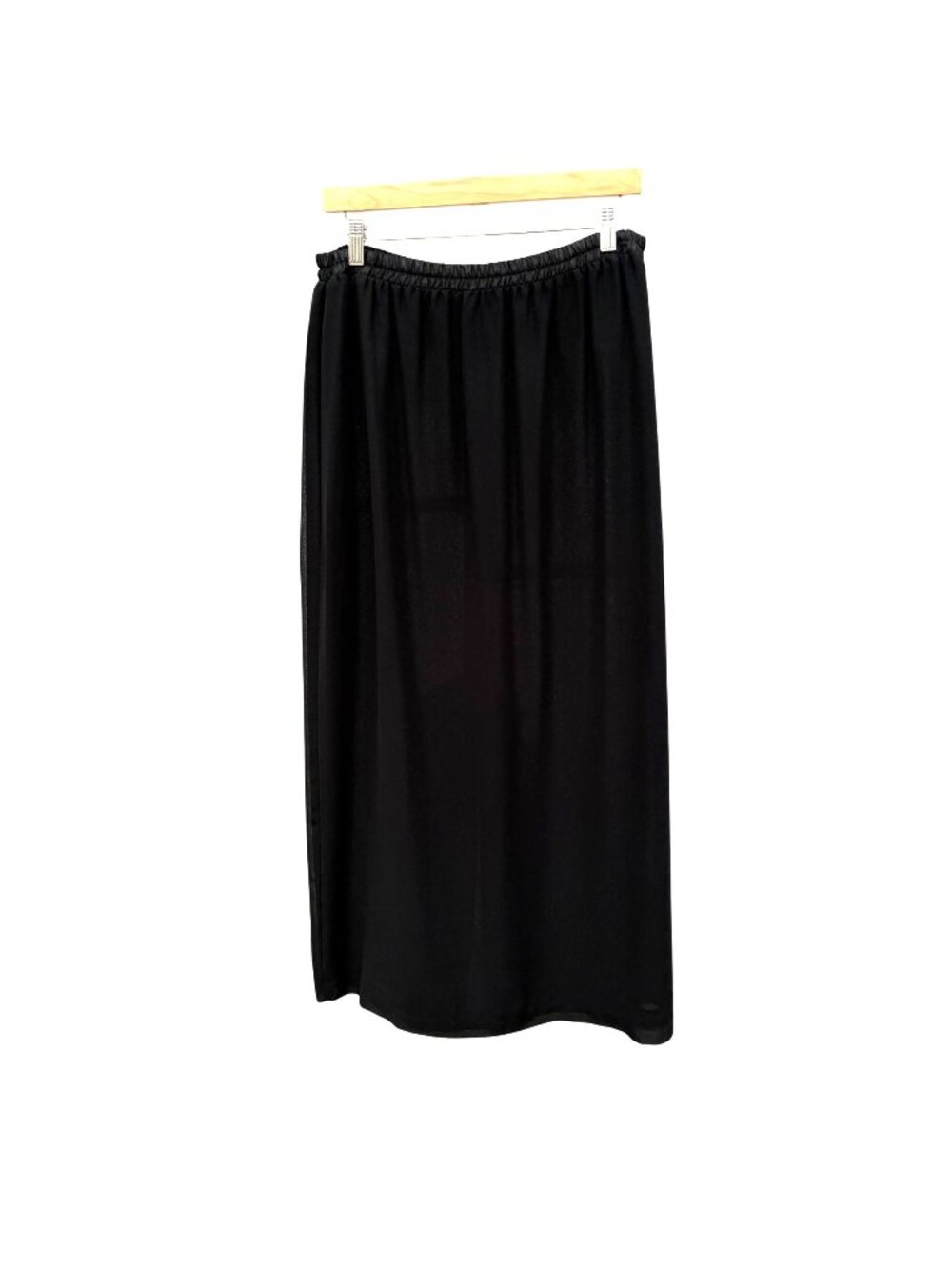 VTG Black Maxi Skirt XL Back Kick Pleat Elastic Waist Long Classic Formal